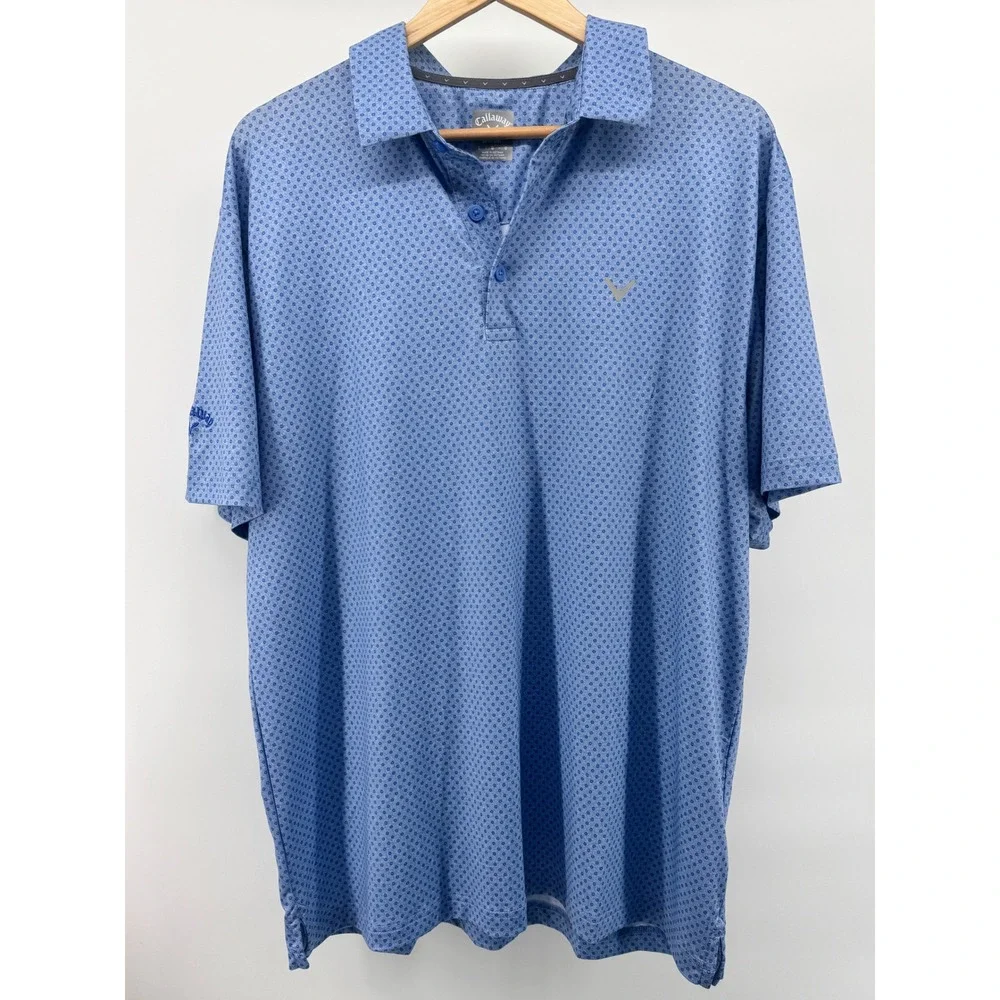 Callaway Polo Shirt Mens L Blue Opti-Dri Geometric Golf Performance Short Sleeve